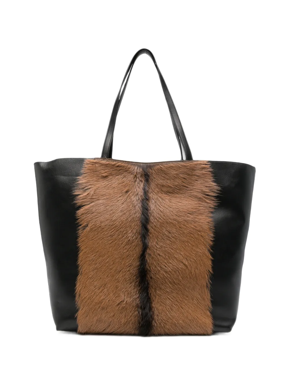 TOTEME calf hair-panel leather tote bag