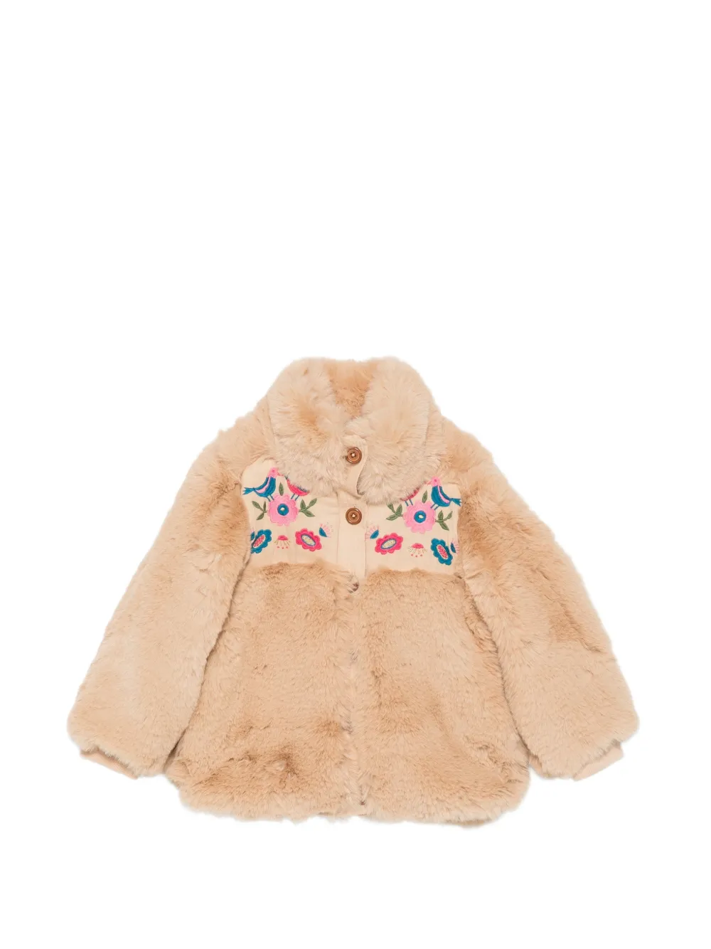 LOUISE MISHA KIDS embroidered faux-fur coat - Toni neutri