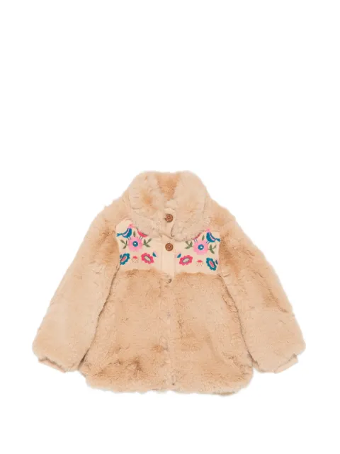 LOUISE MISHA KIDS embroidered faux-fur coat