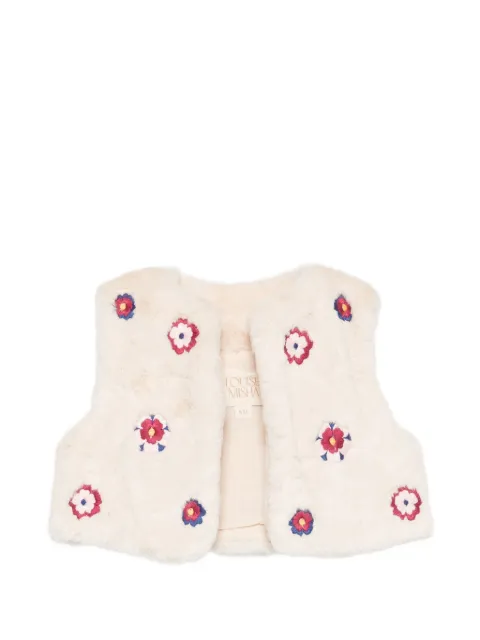 LOUISE MISHA KIDS floral-embroidered faux-fur gilet