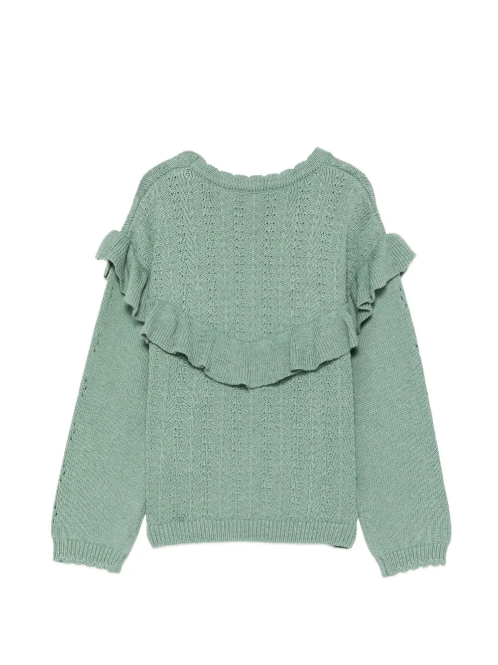 LOUISE MISHA KIDS Pointelle gebreide trui met ruches Groen
