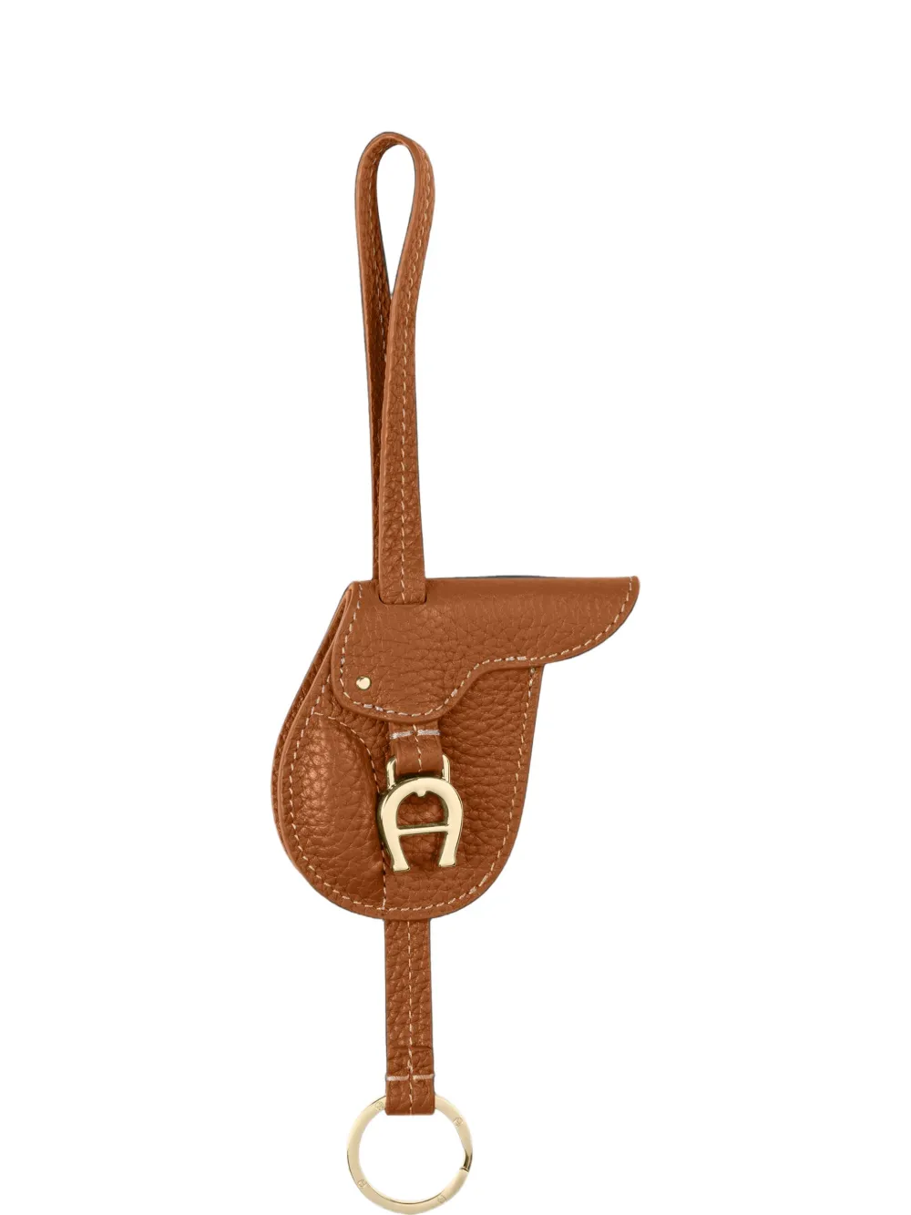 Aigner Saddle-shaped Leather Keychain In Gold
