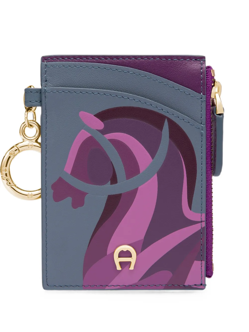 Aigner Funny Horse-print Card Holder In Gray