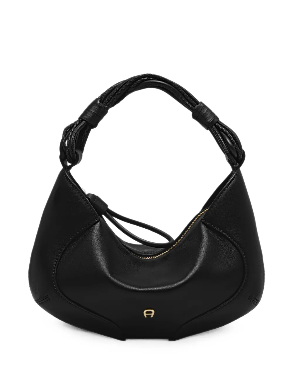 AIGNER small Giara braided-handle leather tote bag Zwart