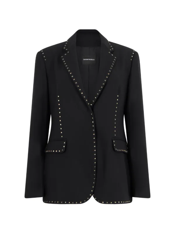 Emporio Armani Stud-embellished Notched-lapel Blazer in Black
