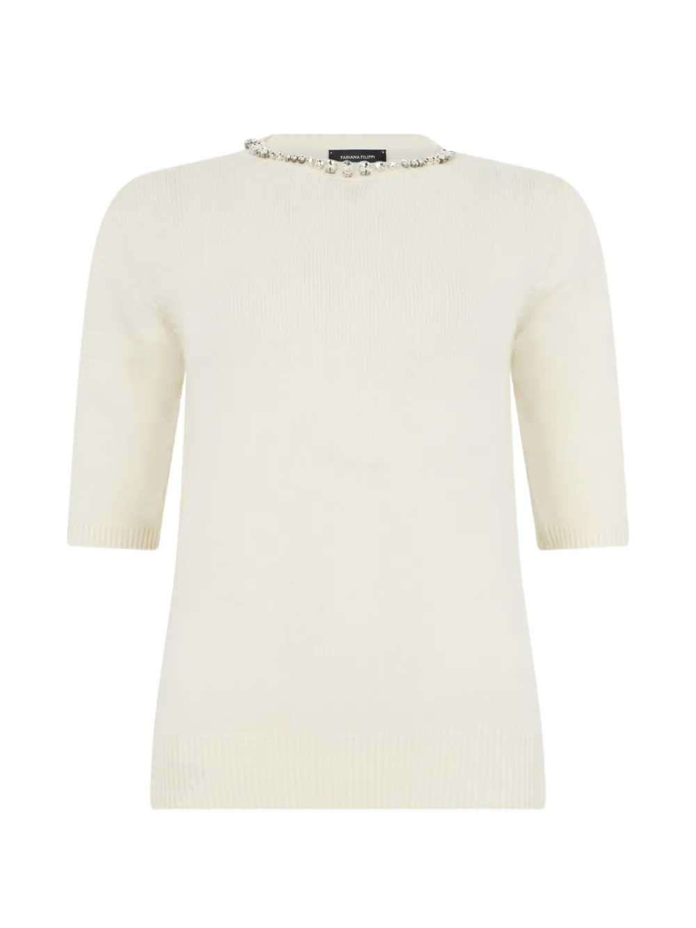 Fabiana Filippi crystal-embellished short-sleeve sweater Beige