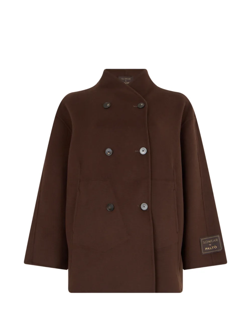 Slowear Double-breasted High-neck Coat In Brown