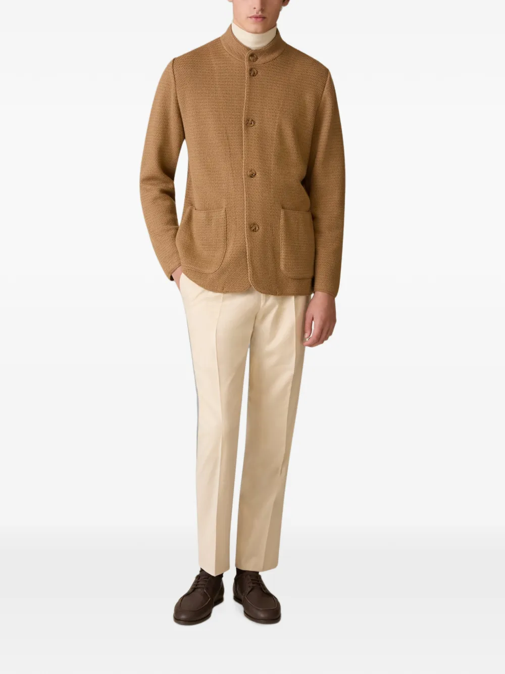 Lardini Mandarin-collar basket-stitch cardigan Beige