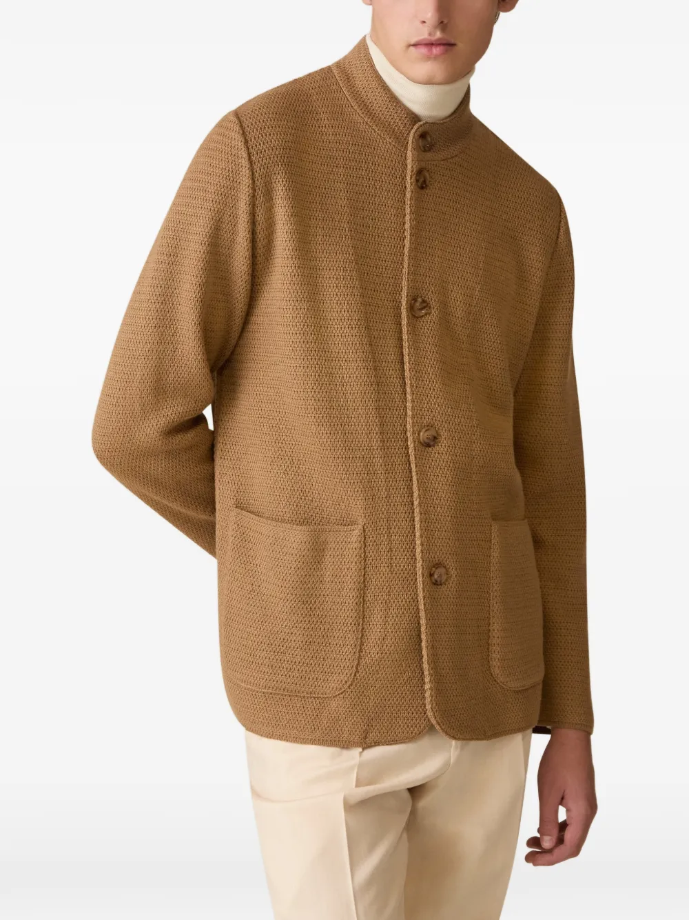 Lardini Mandarin-collar basket-stitch cardigan Beige