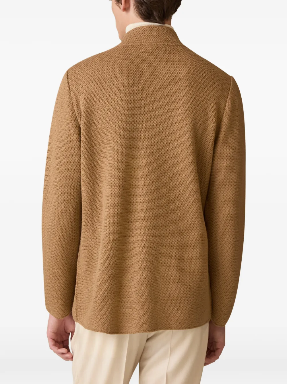Lardini Mandarin-collar basket-stitch cardigan Beige