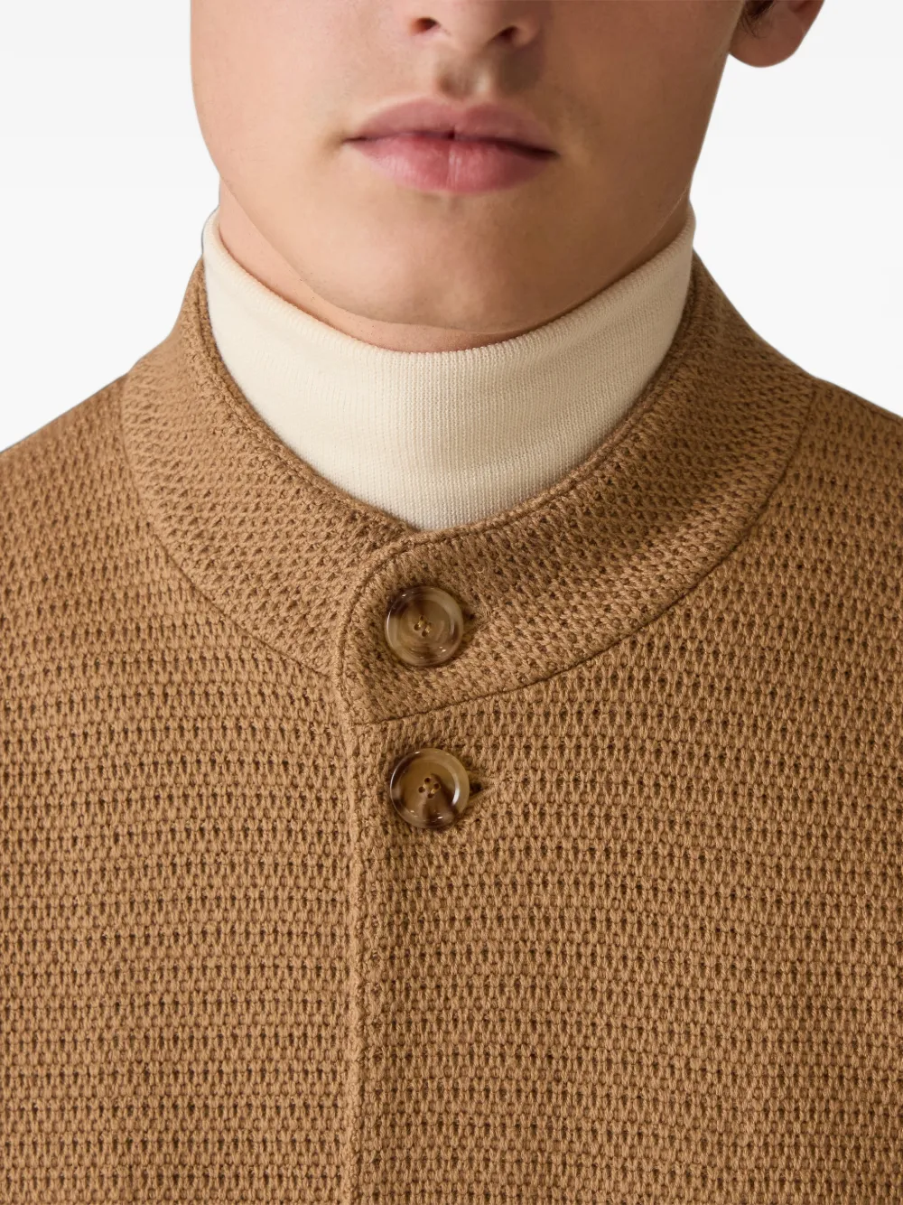 Lardini Mandarin-collar basket-stitch cardigan Beige