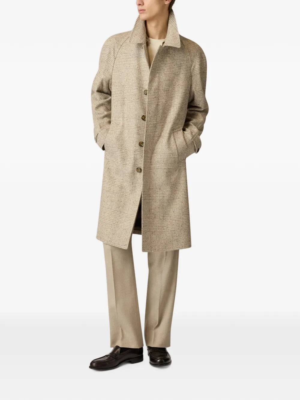 Lardini Prince of Wales tweed coat Beige