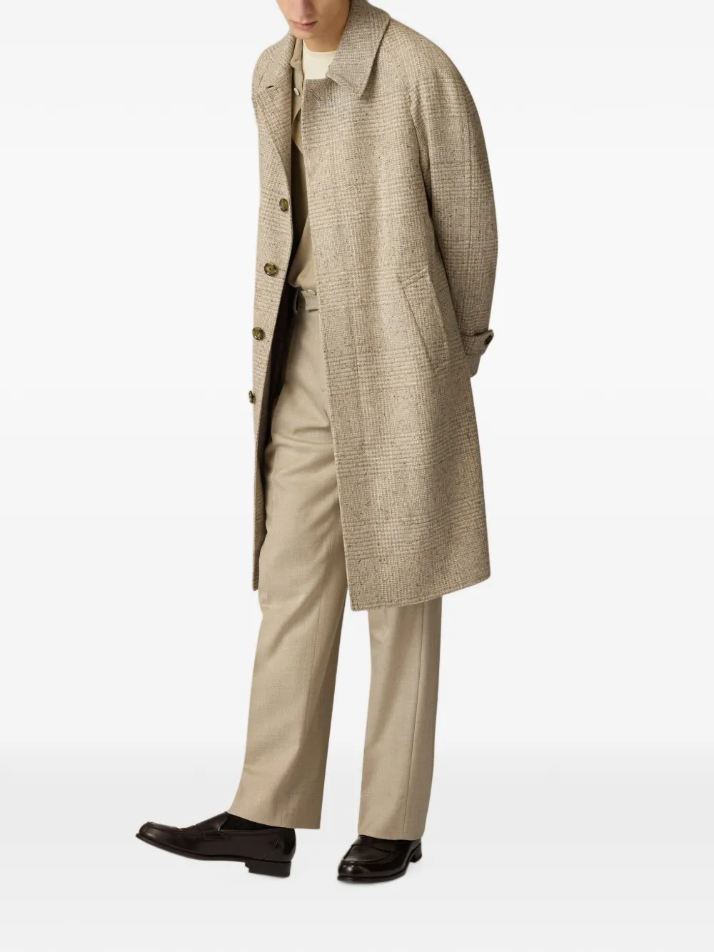 Lardini Prince of Wales tweed coat Beige