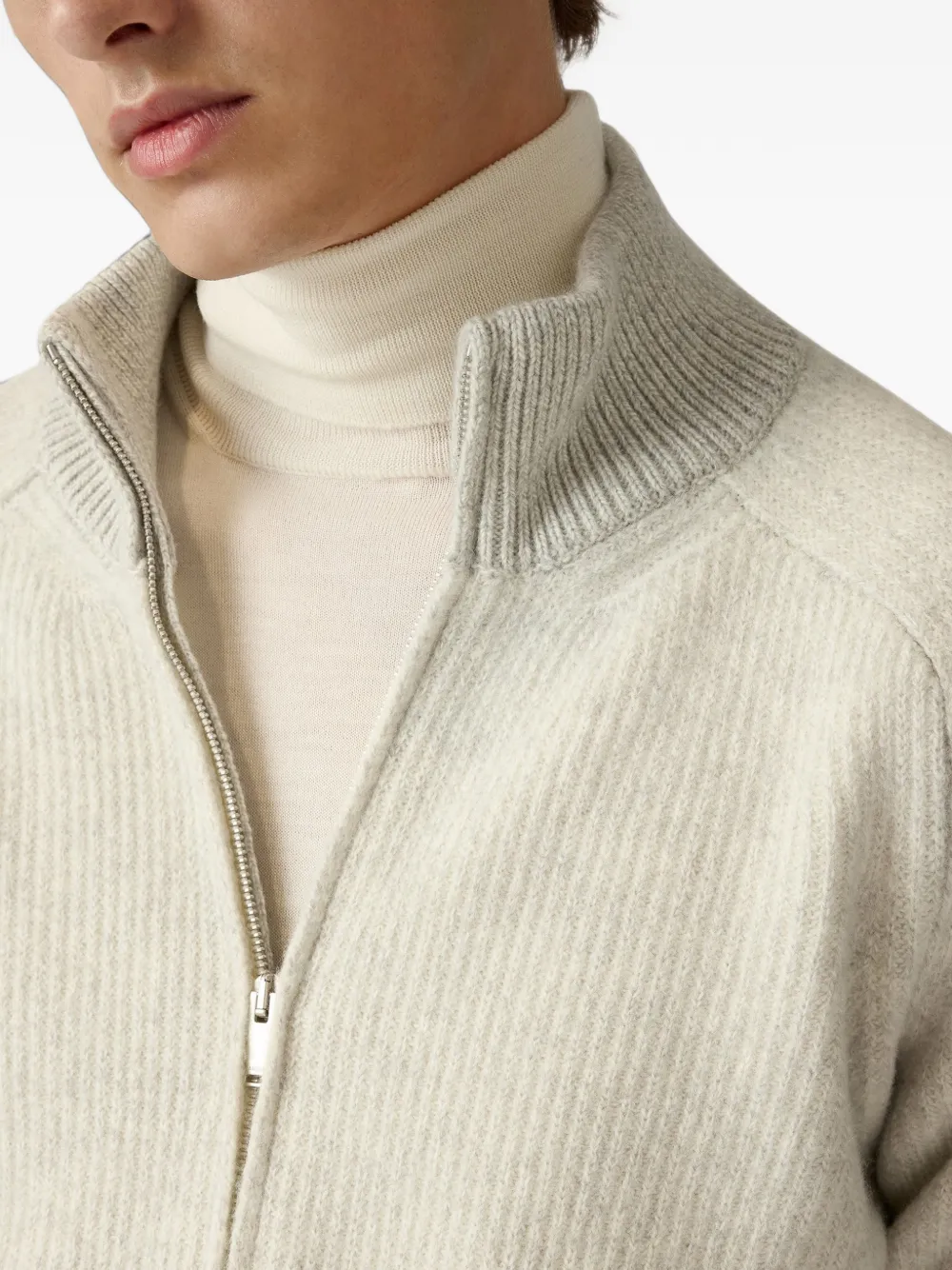 Lardini ribbed-knit zip-up cardigan Beige