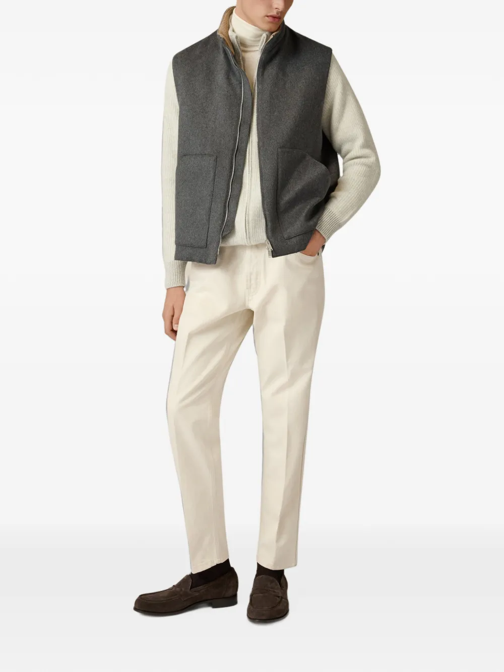 Lardini ribbed-knit zip-up cardigan Beige