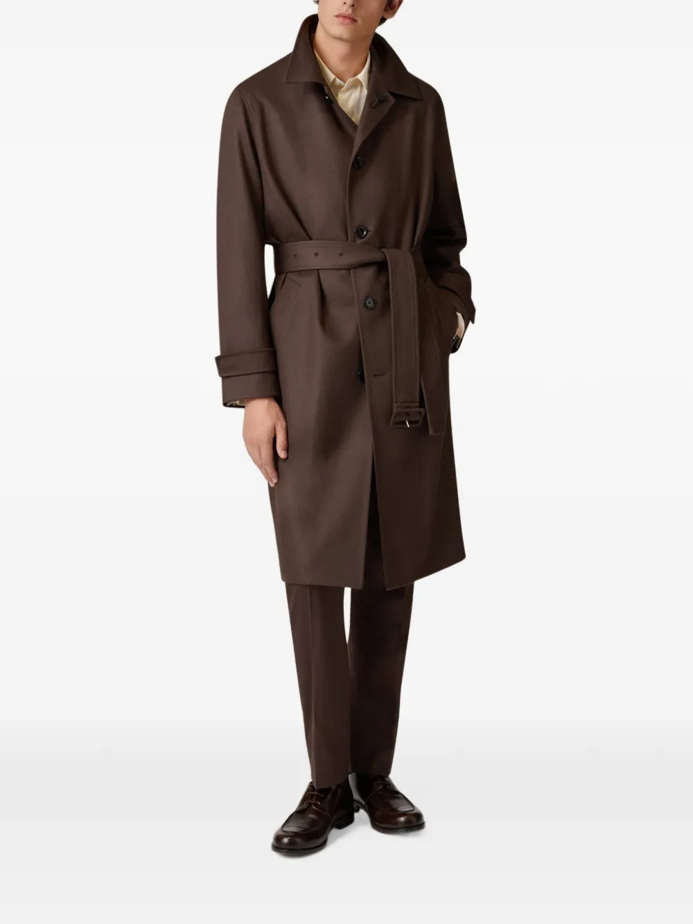 Lardini single-breasted wool trench coat Bruin