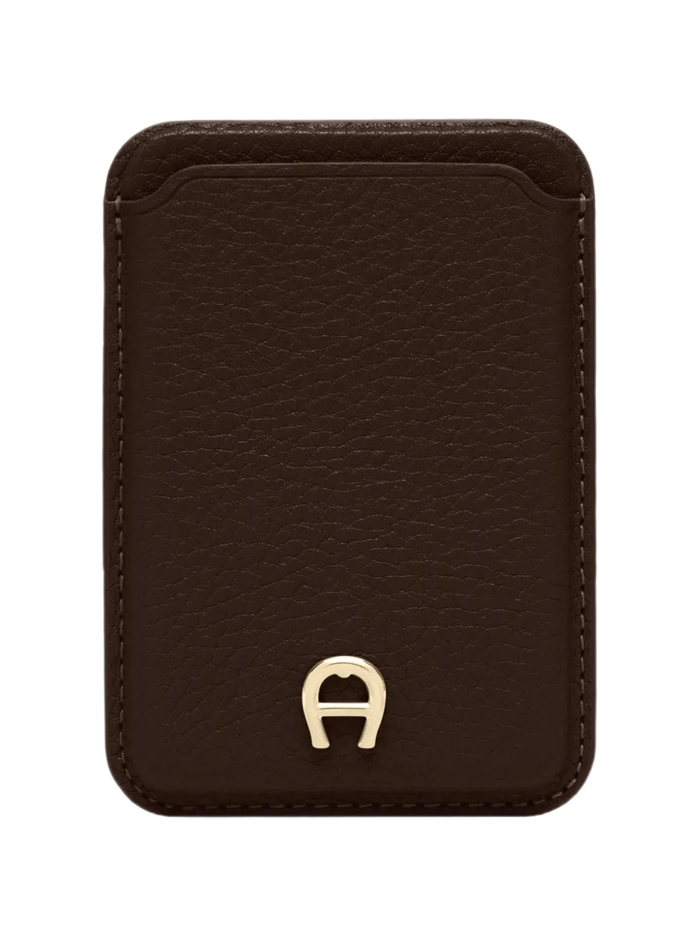 Aigner Paola Logo-plaque Grained Leather Cardholder In Brown