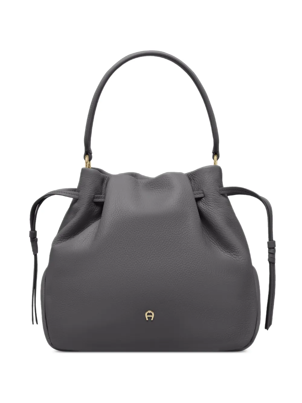 Aigner Medium Paola Drawstring Grained-leather Bucket Bag In Gray