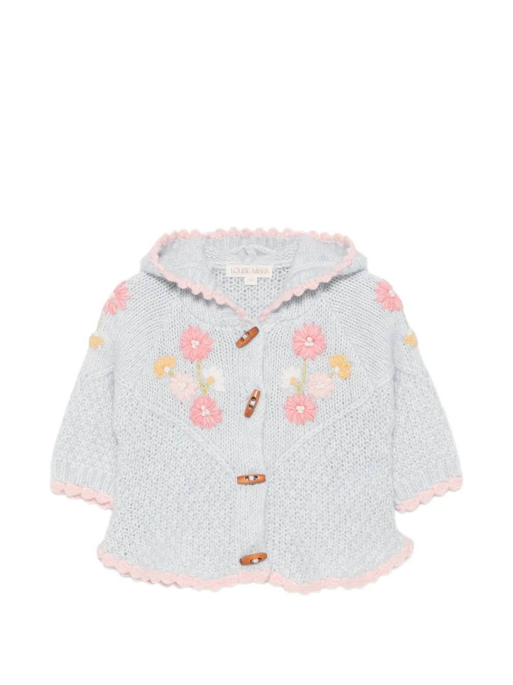 LOUISE MISHA KIDS floral-embroidered hooded coat - Blu