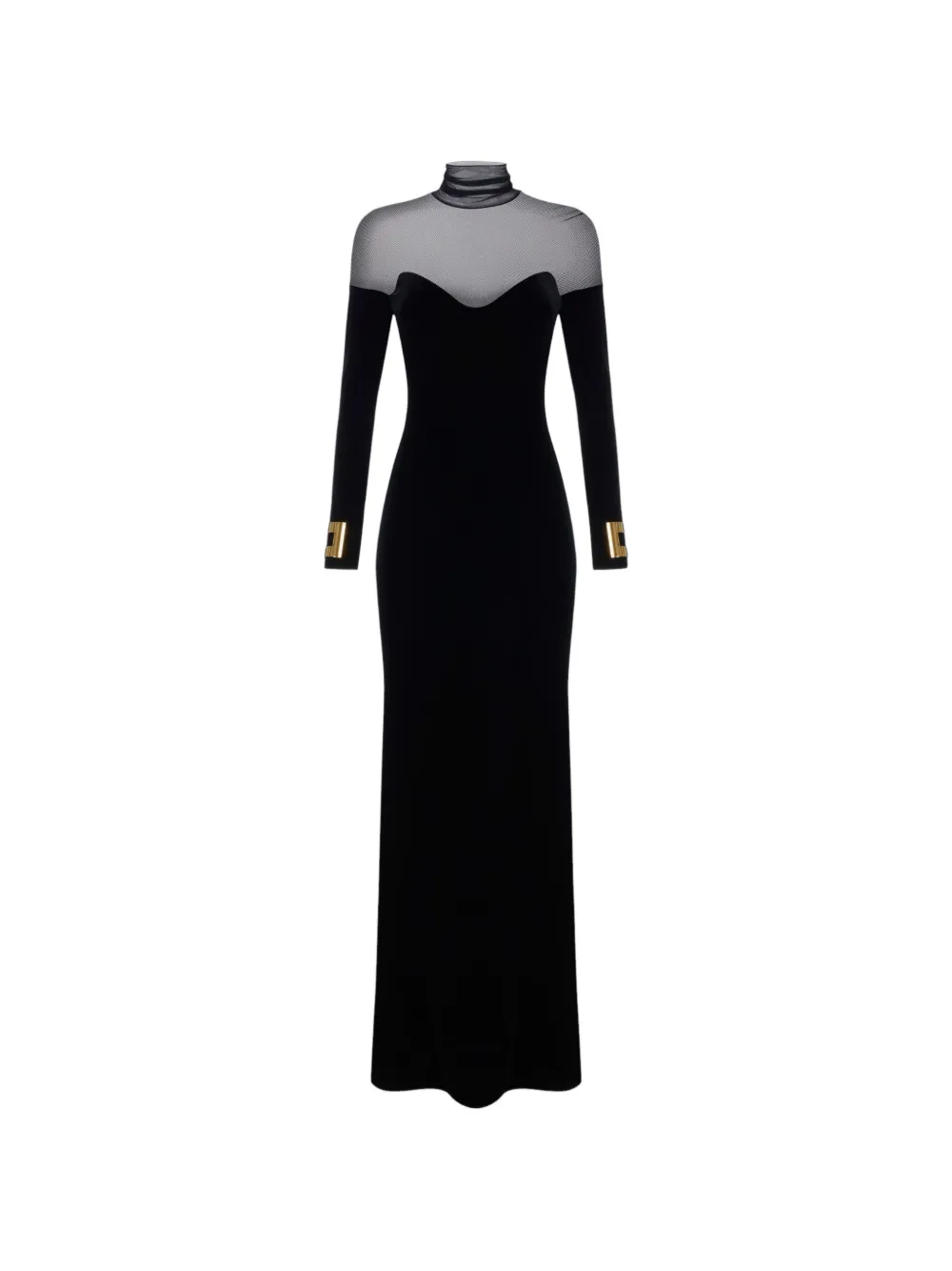 Elisabetta Franchi Red Carpet dress in velvet and tulle fabrics Zwart