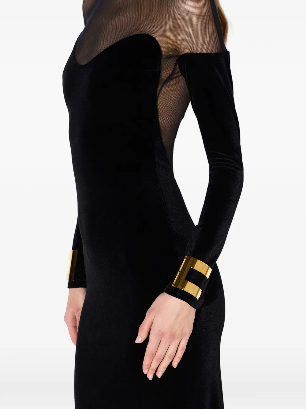 Elisabetta Franchi Red Carpet dress in velvet and tulle fabrics Zwart