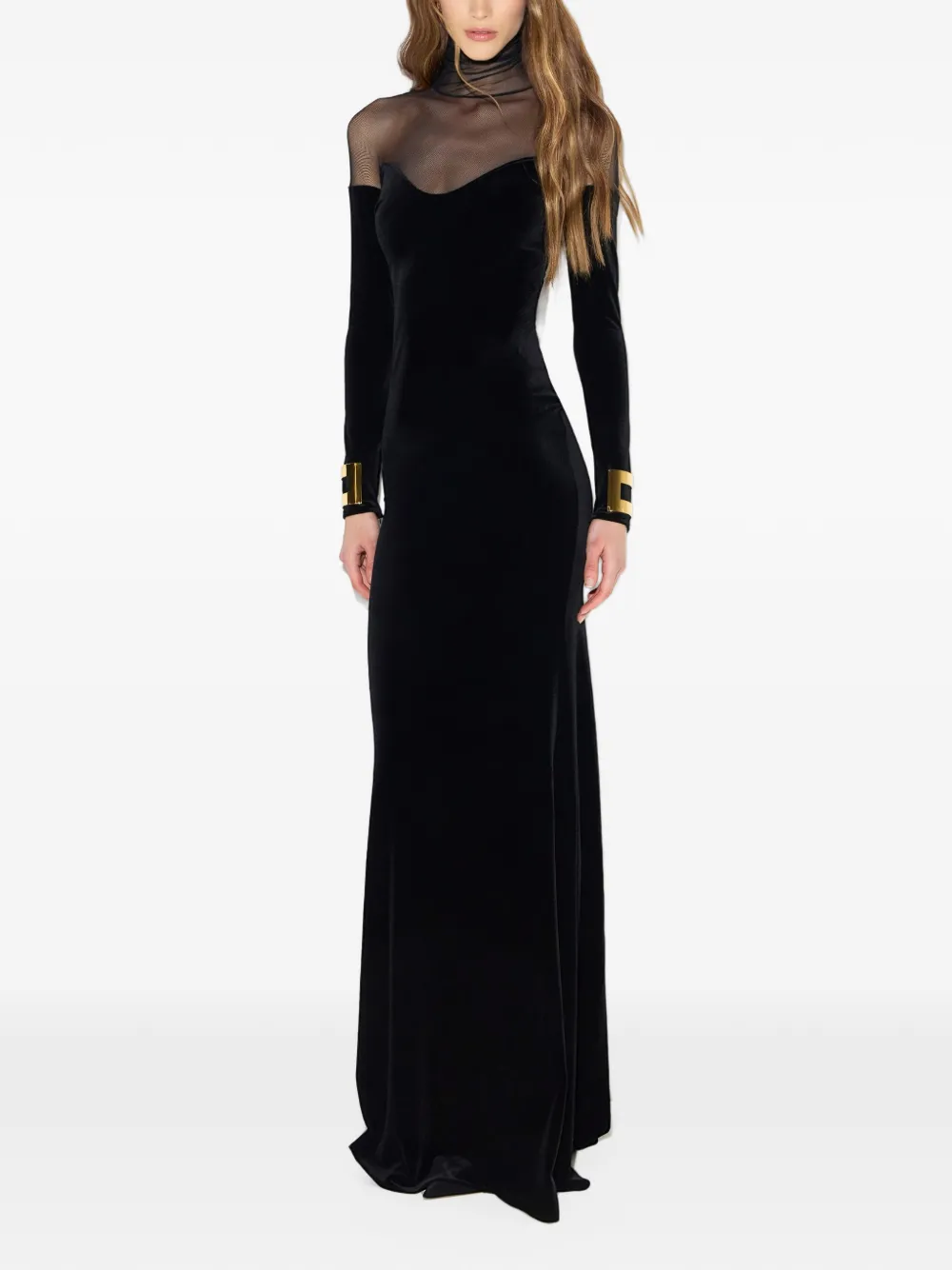 Elisabetta Franchi Red Carpet dress in velvet and tulle fabrics Zwart