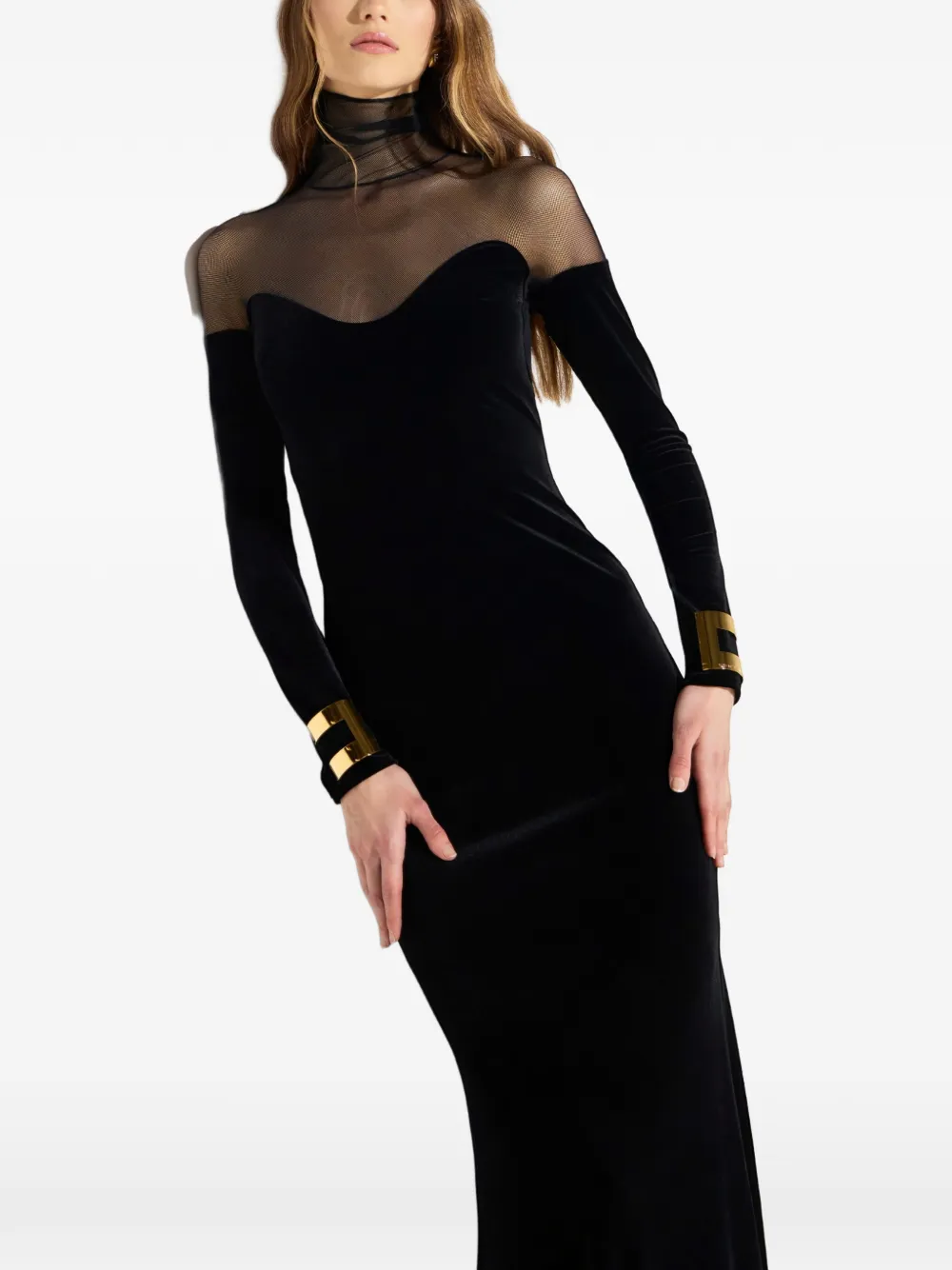 Elisabetta Franchi Red Carpet dress in velvet and tulle fabrics Zwart