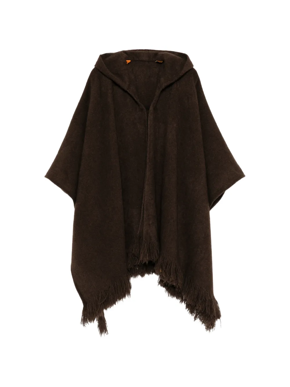 Norlha Hooded Fringed Cape In Brown