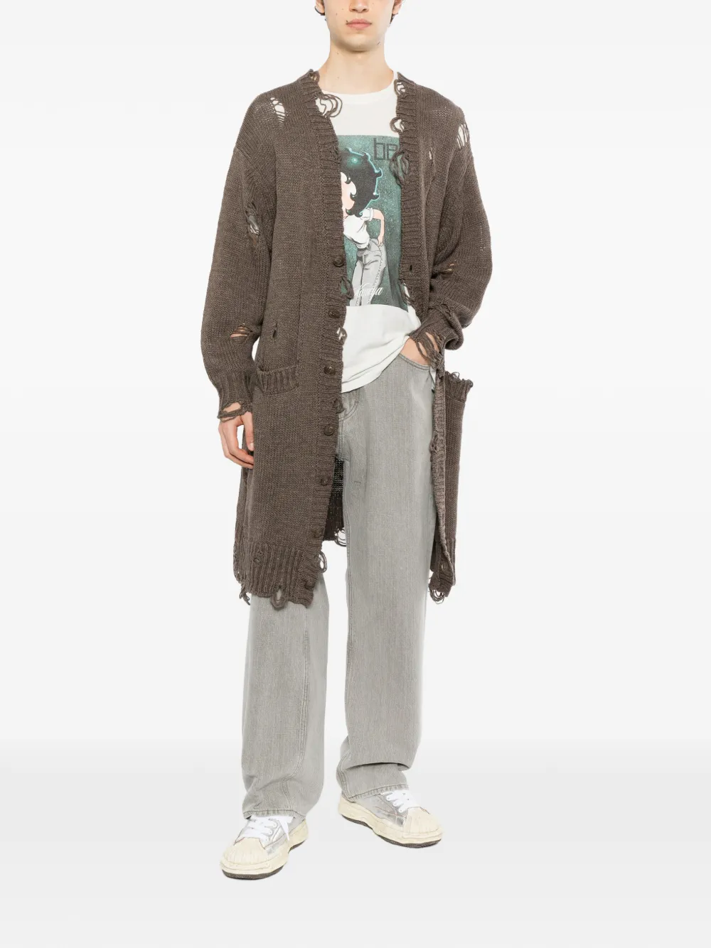 KAMIYA distressed-knit cardigan Bruin