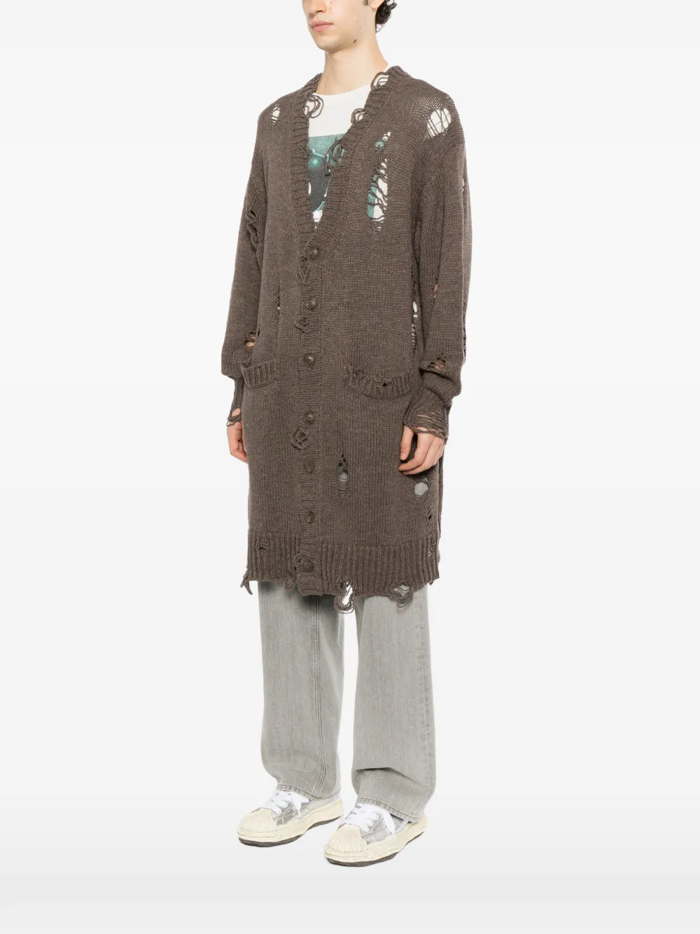KAMIYA distressed-knit cardigan Bruin