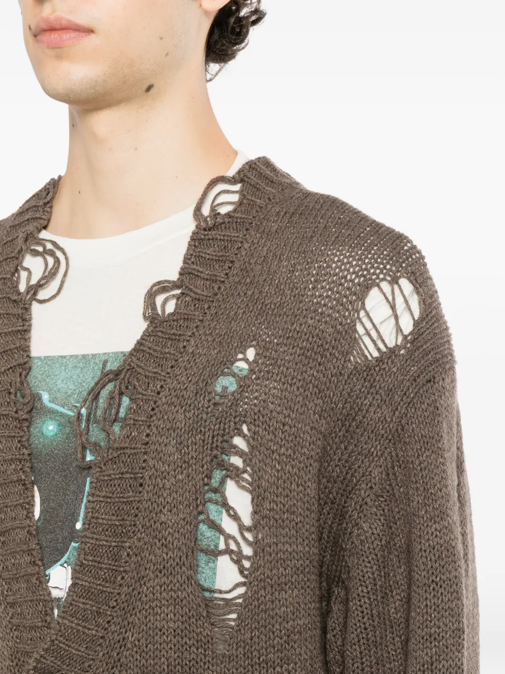 KAMIYA distressed-knit cardigan Bruin