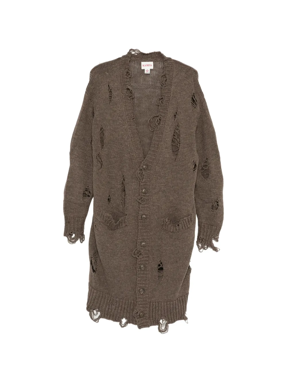 KAMIYA distressed-knit cardigan - Marrone