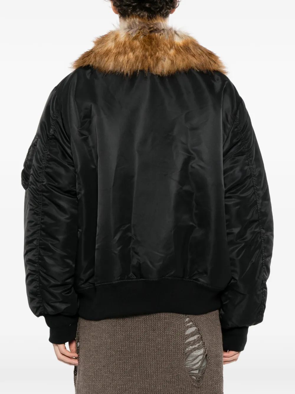 KAMIYA faux-fur collar bomber jacket Zwart
