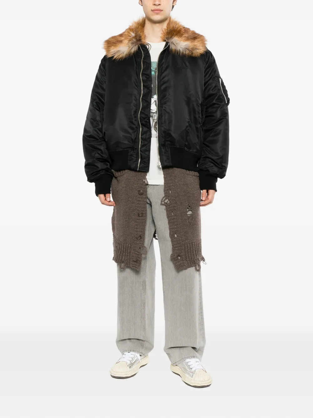 KAMIYA faux-fur collar bomber jacket - Schwarz