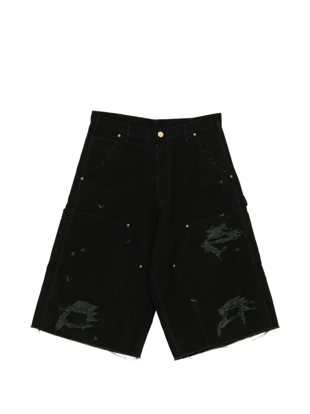 KAMIYA distressed panelled shorts - Schwarz