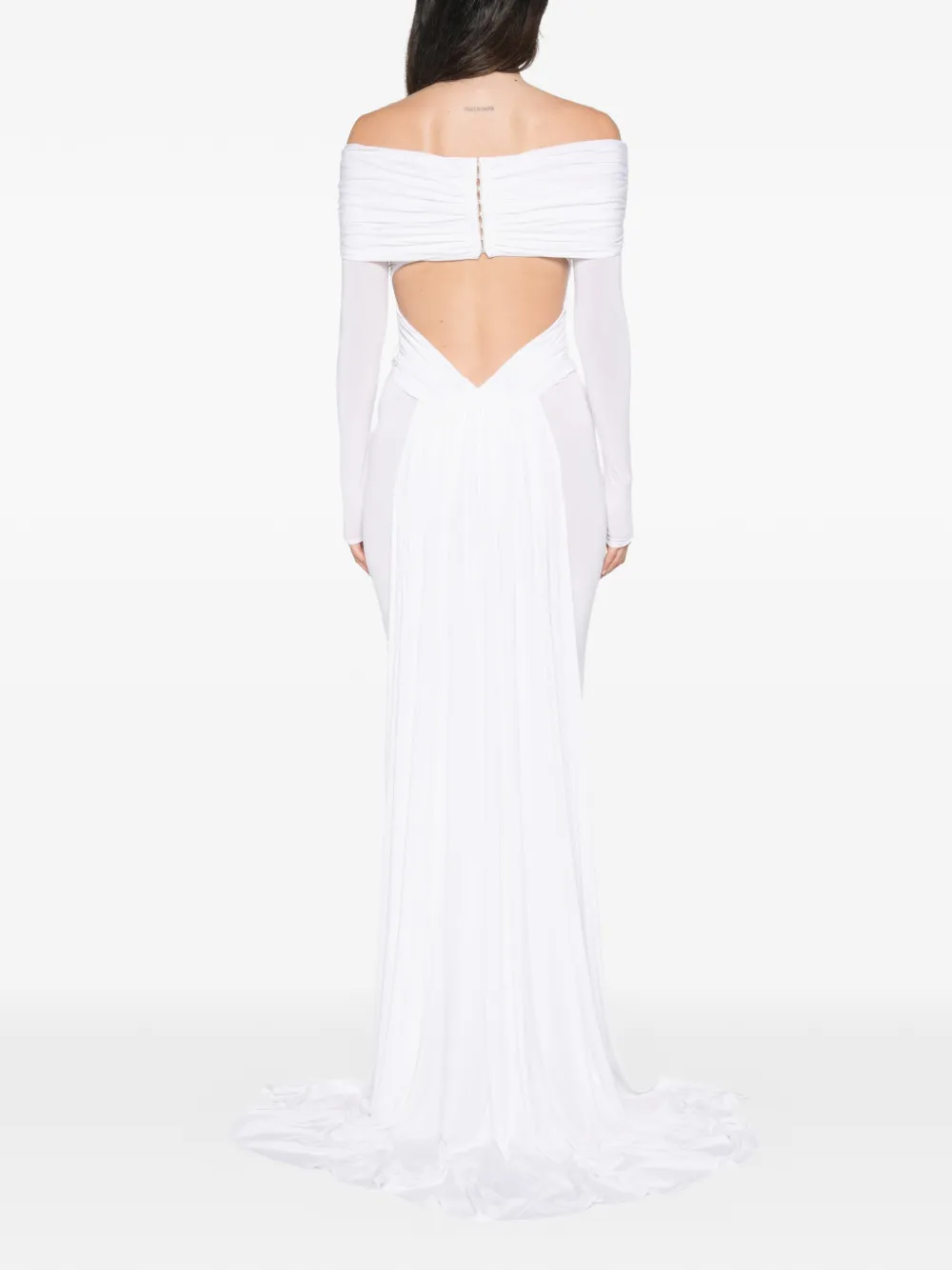 Elisabetta Franchi Off-shoulder maxi-jurk met ruches Beige