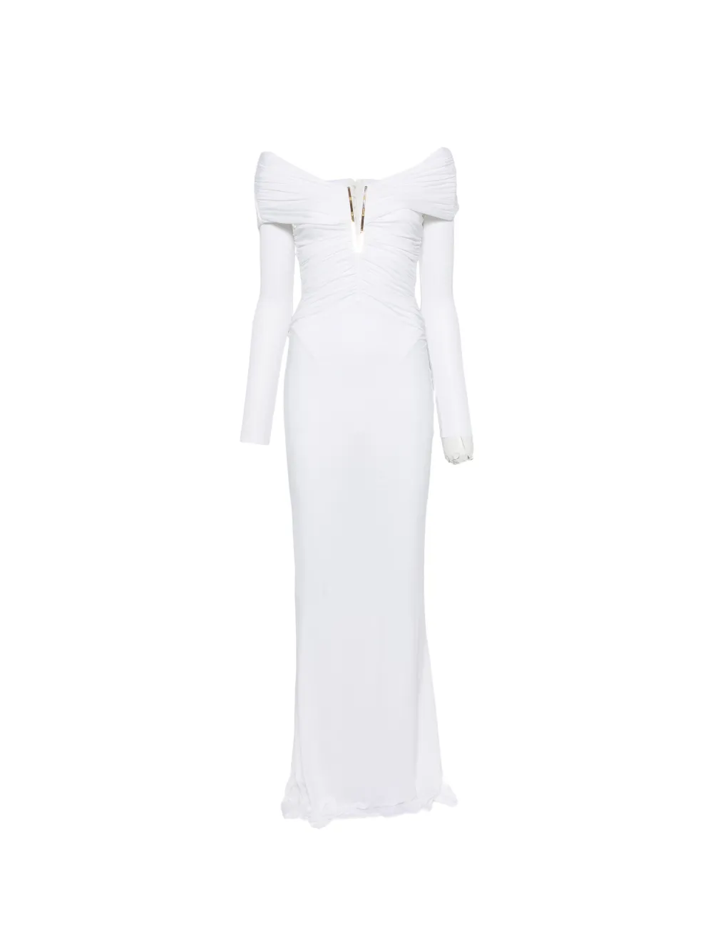 Elisabetta Franchi off-the-shoulder ruched maxi dress - Toni neutri