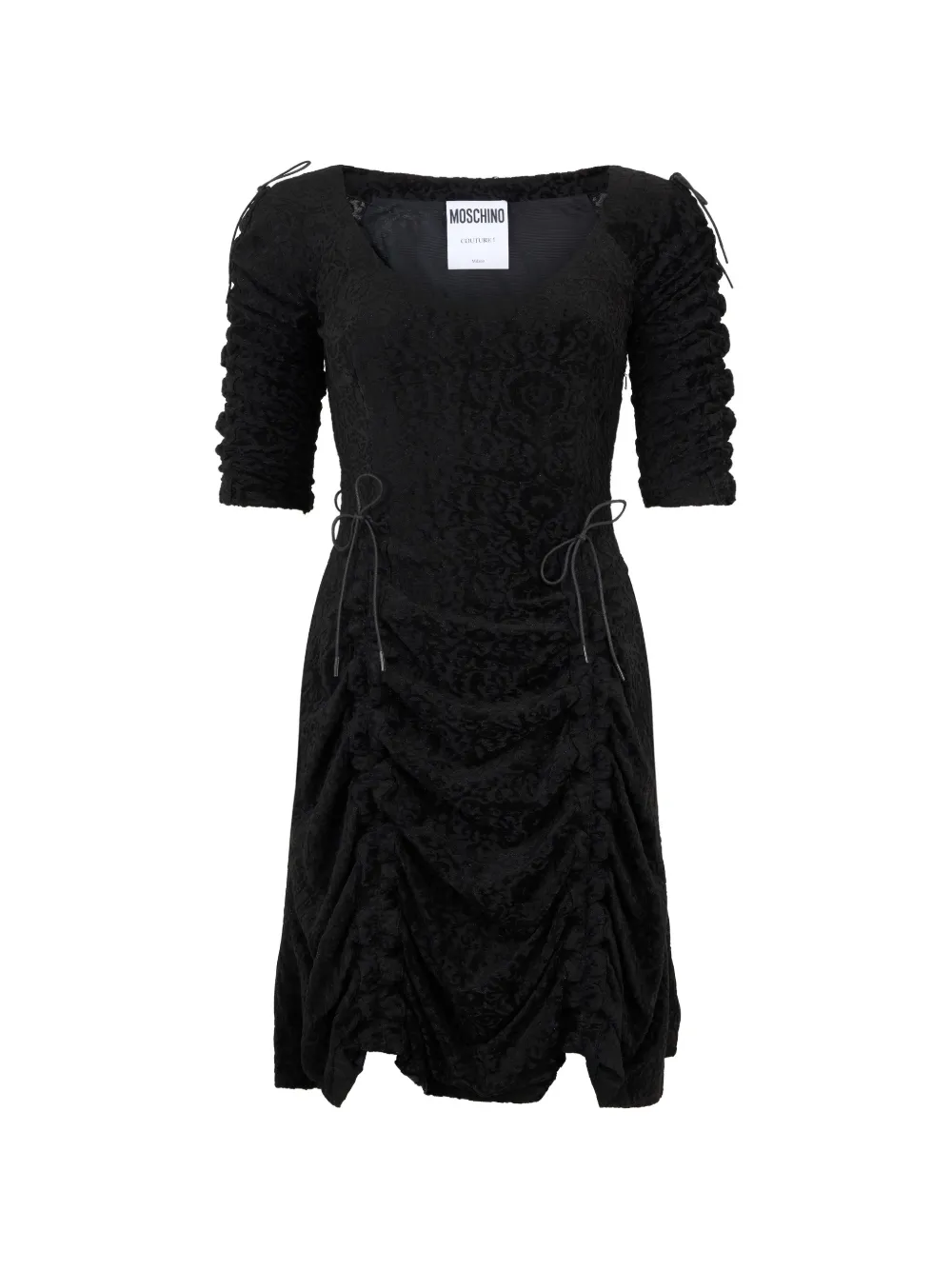 Moschino ruched-detail lace-patterned mini dress - Nero