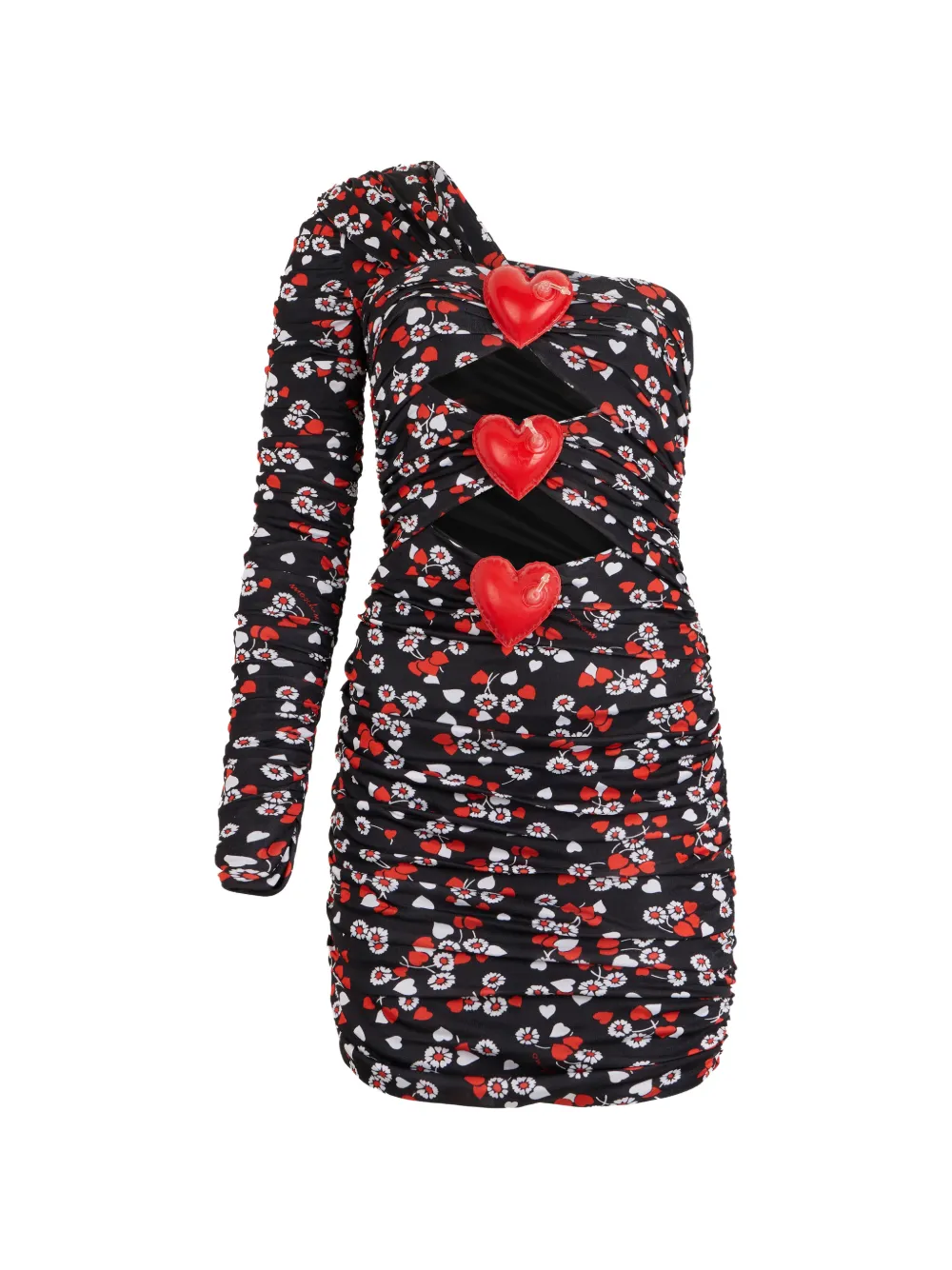 Moschino one-shoulder floral-print mini dress - Nero