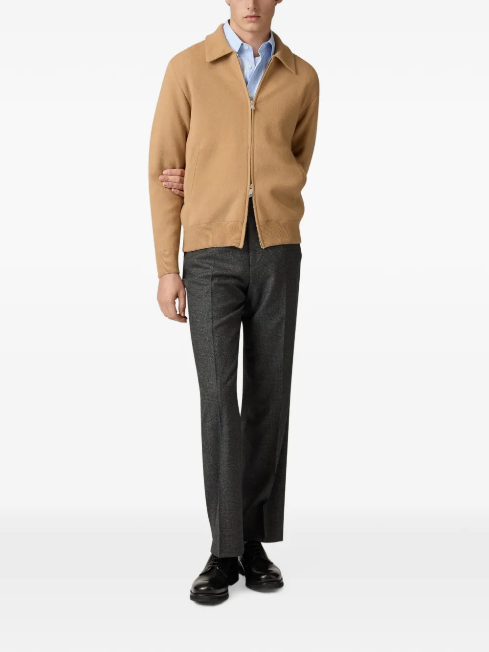 Lardini zip-up knitted bomber jacket Beige
