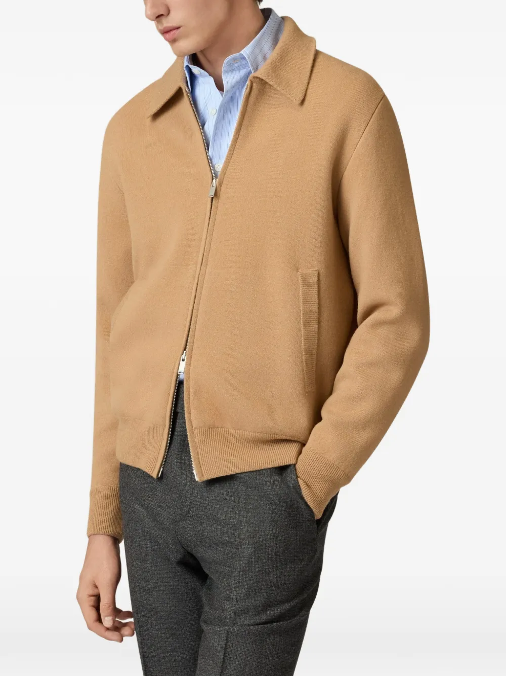 Lardini zip-up knitted bomber jacket Beige