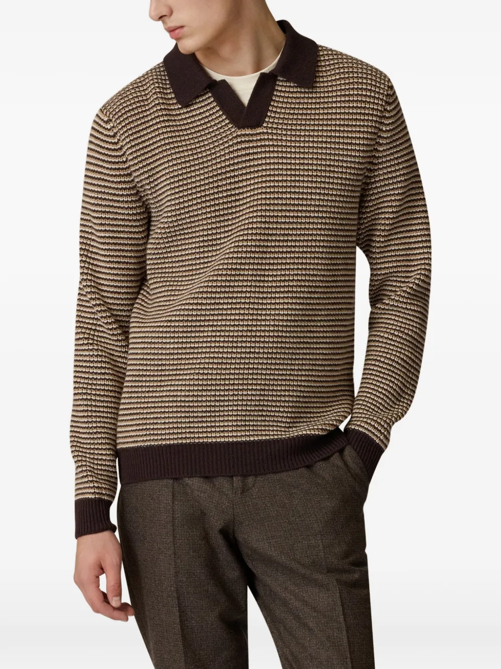 Lardini striped long-sleeve polo shirt Beige