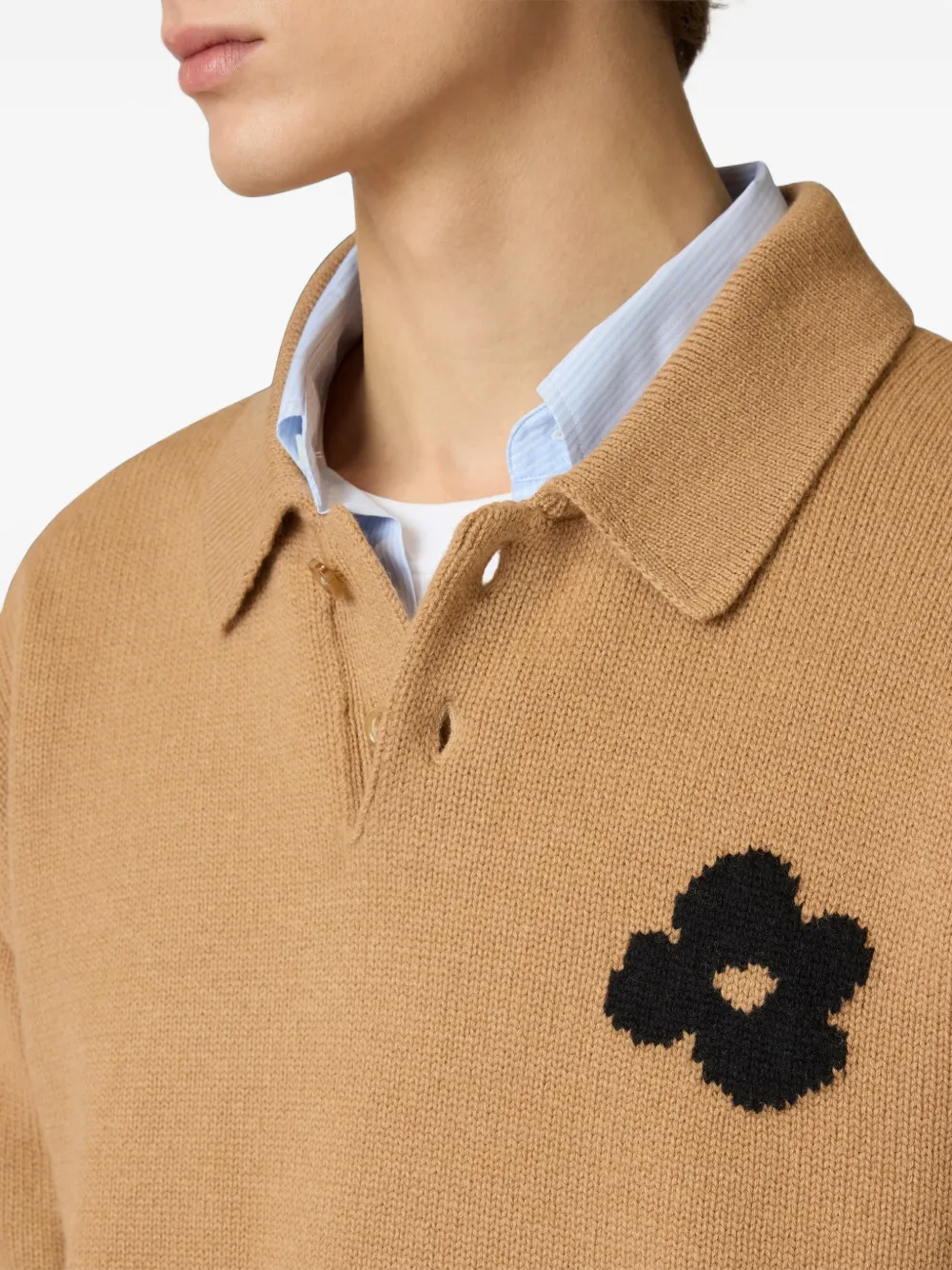 Lardini flower-jacquard knitted polo shirt Beige