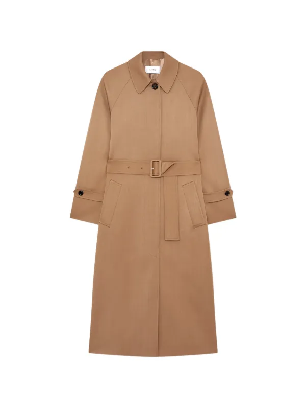 Lardini Belted Wool Trench Coat in Neutrals