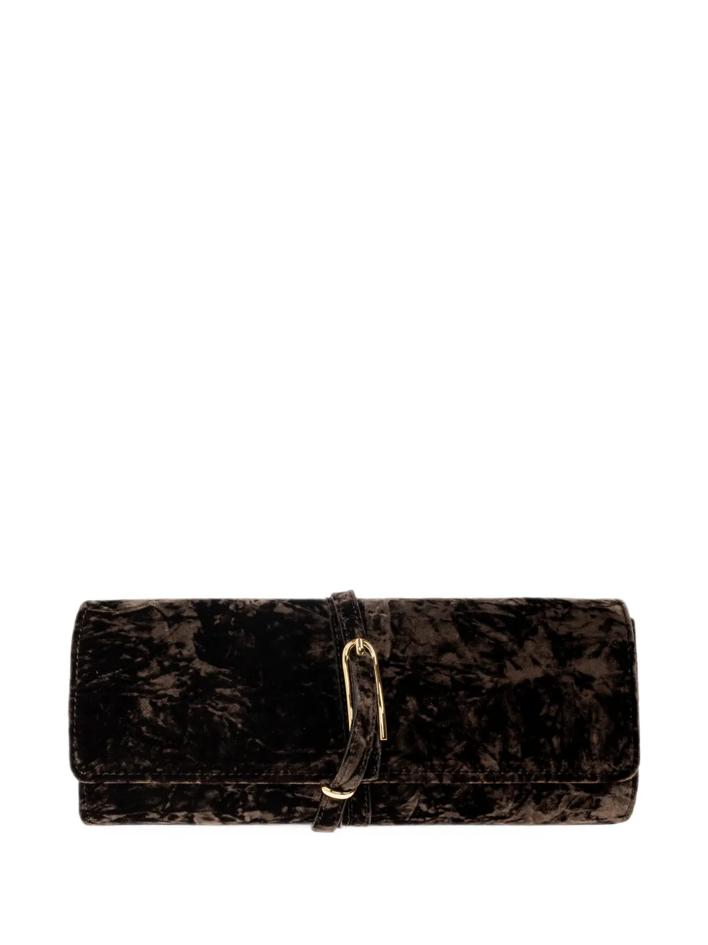 Liffner Velvet-effect Buckle-fastening Clutch Bag In Braun