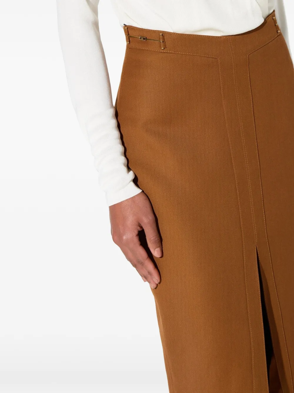 Elisabetta Franchi Rok van gabardine stof met juwelen horsebits Bruin