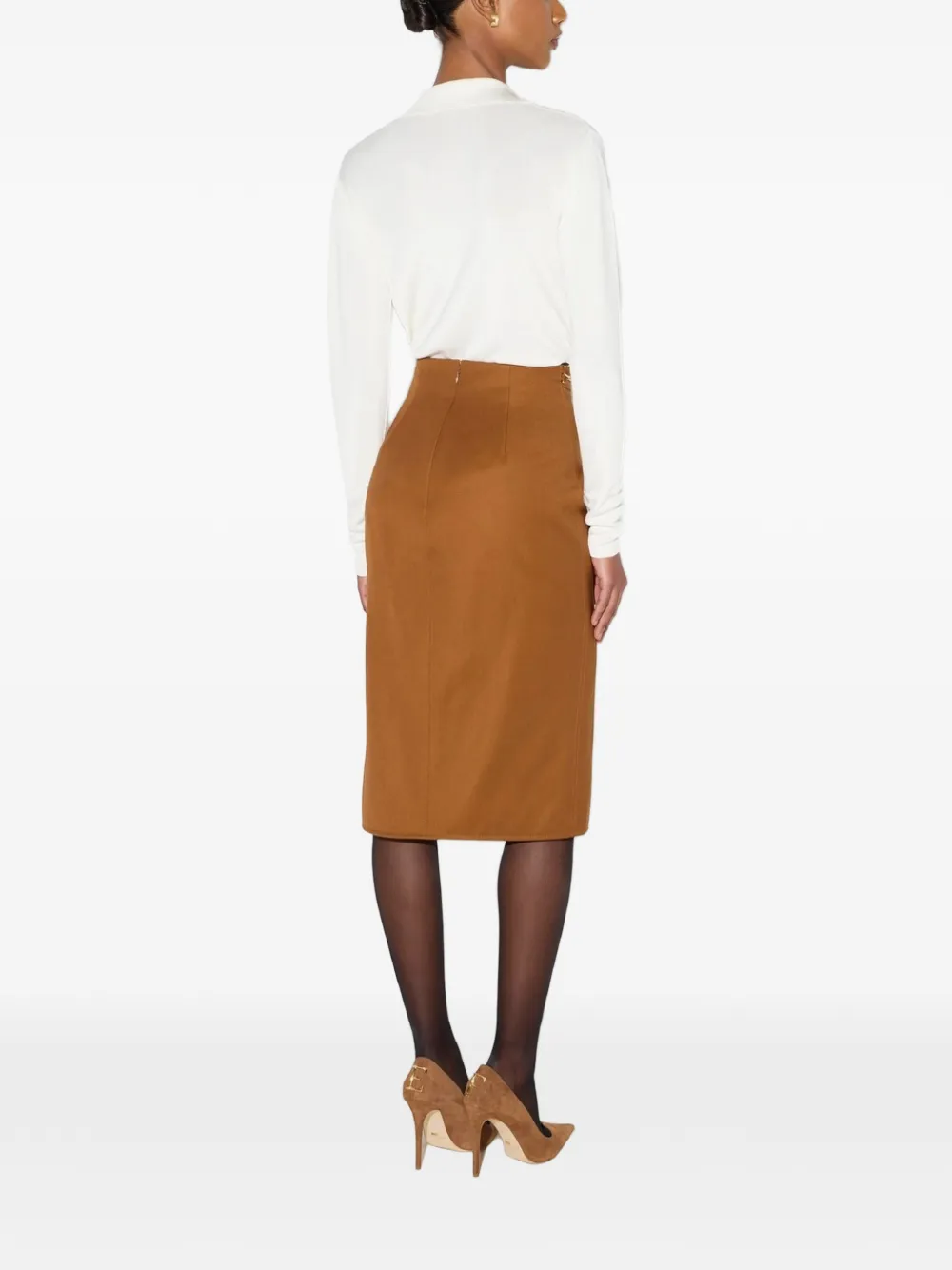 Elisabetta Franchi Rok van gabardine stof met juwelen horsebits Bruin