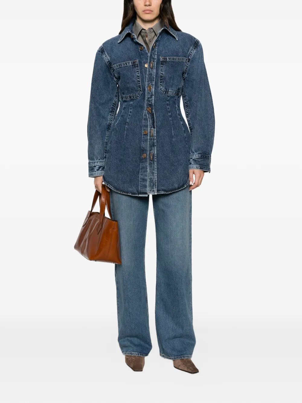 AGOLDE Wilma Panelled Denim Shirt in Blue, view 2