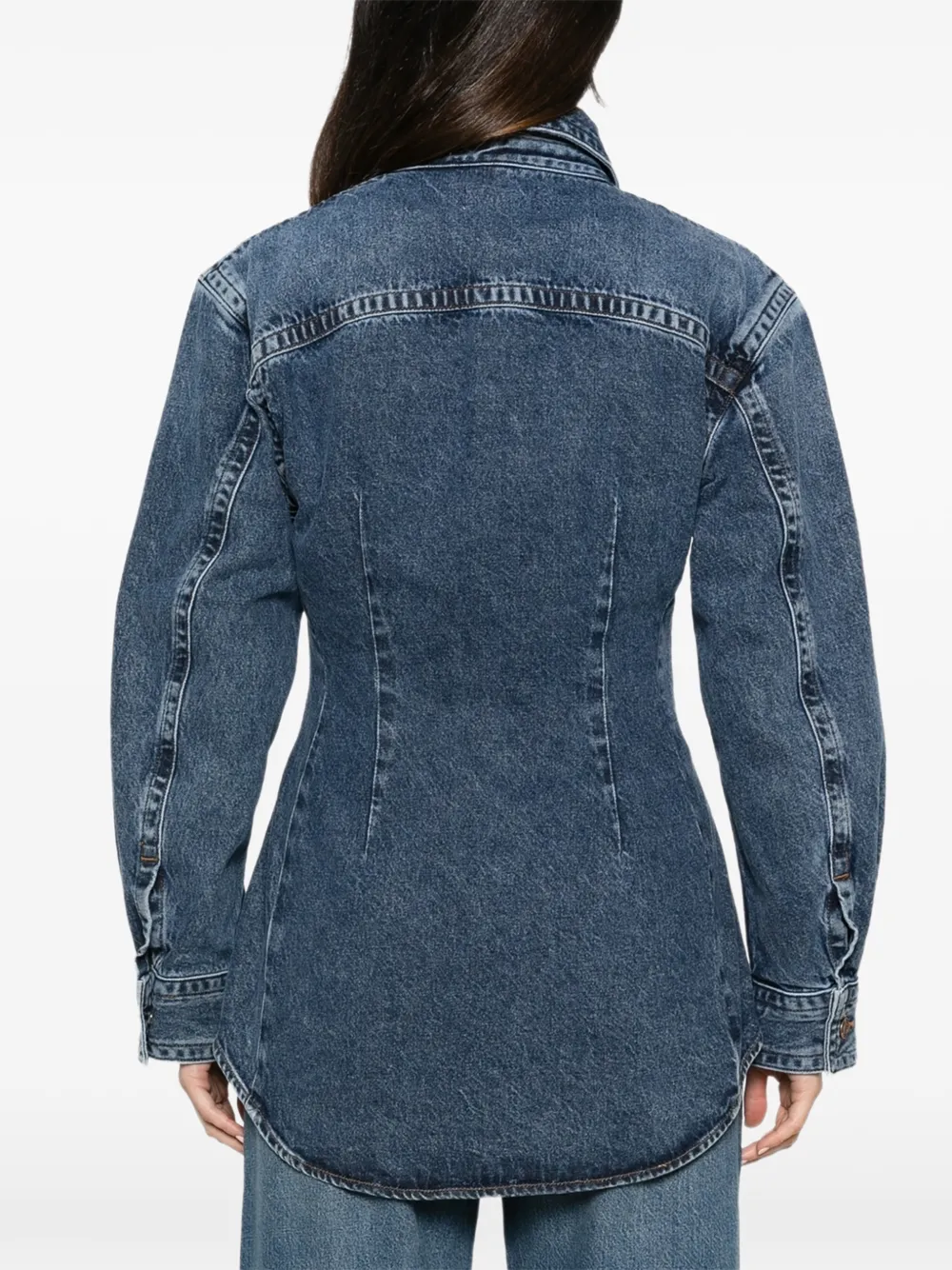 AGOLDE Wilma Panelled Denim Shirt in Blue, view 4