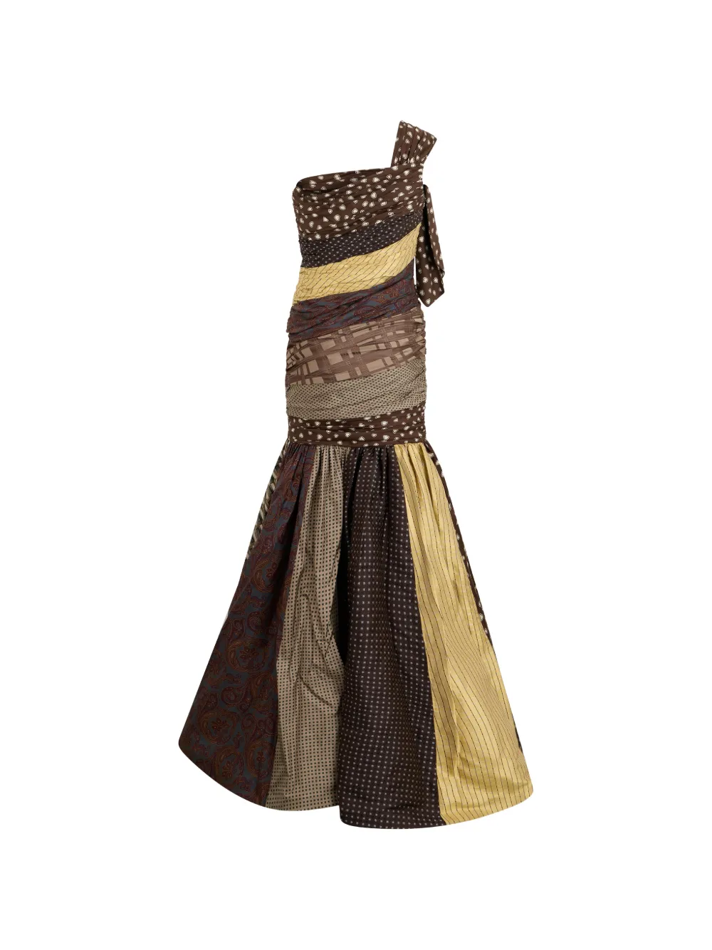 Moschino Asymmetrische maxi-jurk met patchwork Bruin